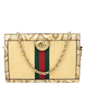 Gucci  Ophidia Small Raffia Elaphe Chain Shoulder Bag Beige 503877